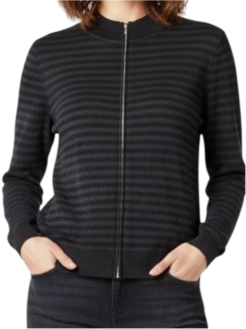 St. John Wool Blend Black Striped Contrast Full Zip Jacket Large Lightweight